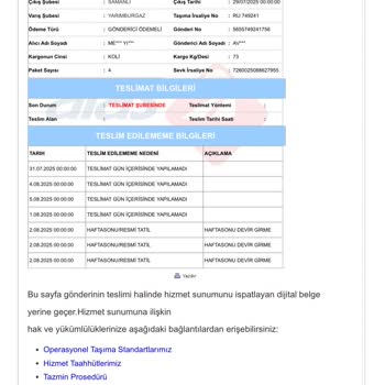 Kargo Teslimatında Gecikme Ve Yetersiz Hizmet Nedeniyle Mağduriyet