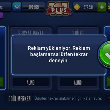 101 Okey Plus Uygulamasında Günlük Bonusları Alamıyorum