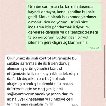 Kısa Sürede Sararan Çanta Ve Yetersiz Müşteri Desteği