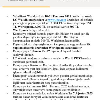 Kampanya Şartlarını Sağladım, Puanım Yüklenmedi