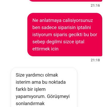 2 Saat Geciken Sipariş Ve İptal Hakkının Engellenmesi