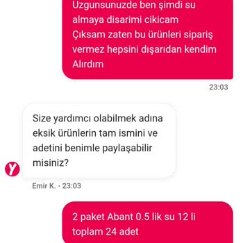 Yemeksepeti Market'ten Eksik Ürün Teslimatı Ve Yetersiz Destek