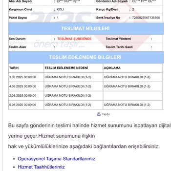 Teslim Edilmeyen Kargo Ve Yetersiz Müşteri Hizmetleri