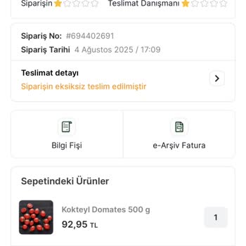 Eksik Teslimat Ve Geciken Ücret İadesi Nedeniyle Mağduriyet