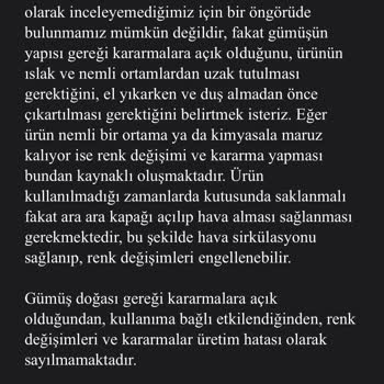 Yeni Alınan Kolyede Kısa Sürede Kararma Ve Renk Değişimi Sorunu