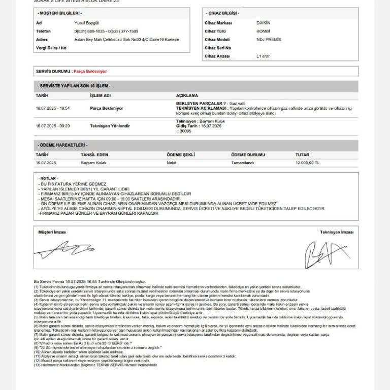 Daikin Kombi Servisi Yetersiz Onarım Ve Yüksek Ücretlerle Mağduriyet Yaşattı