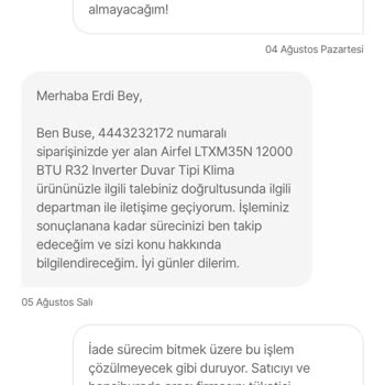 Hepsiburada'dan Aldığım Klimanın İç Ünitesi Teslim Edilmedi, Sorun Çözülmüyor