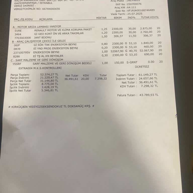 Yanlış Teşhisle 43 Bin TL'lik Gereksiz Parça Değişimi Ve İade Reddi