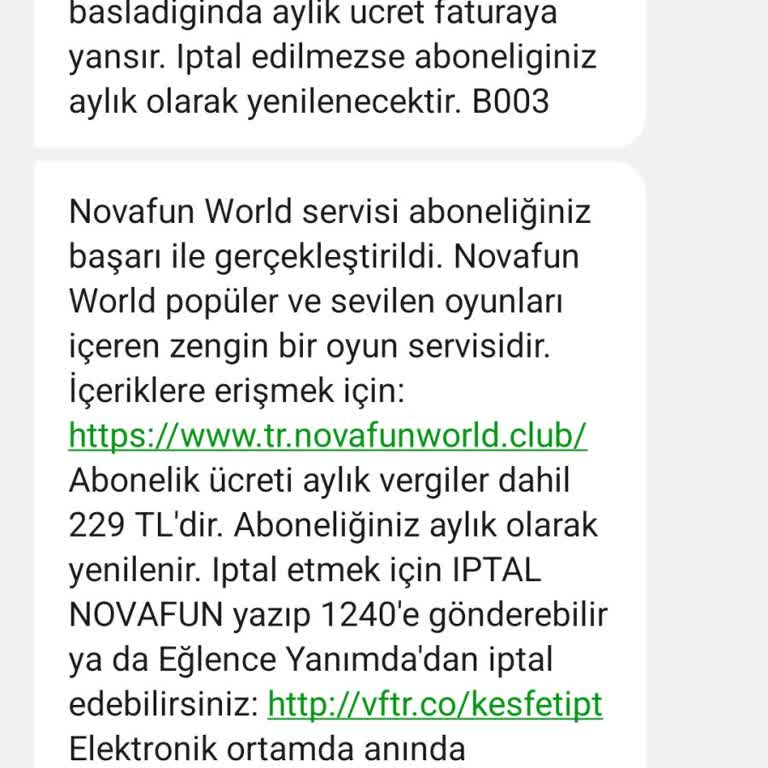 Onayım Olmadan Başlatılan Novafun World Aboneliğinin İptalini Talep Ediyorum
