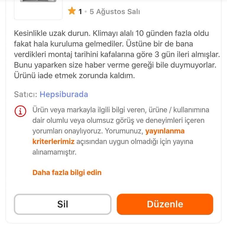 Kurulum Randevusuna Uymayan Servis Ve Yorum Engellemesi Nedeniyle Mağduriyet