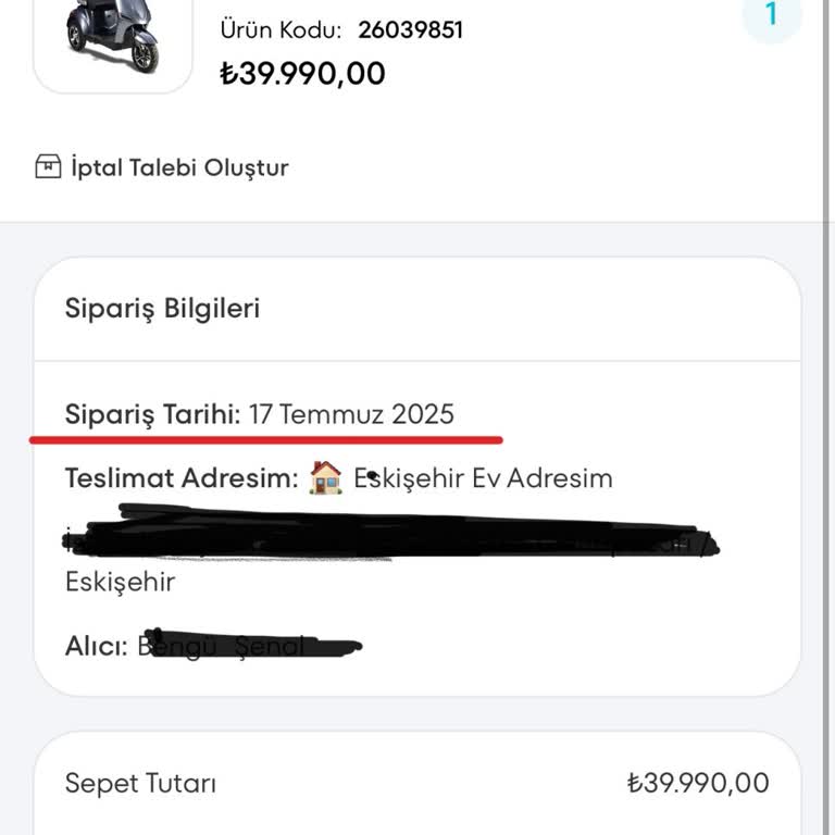 A101den Aldığım Elektrikli Moped Teslim Edilmiyor Ve Bilgilendirme Yapılmıyor