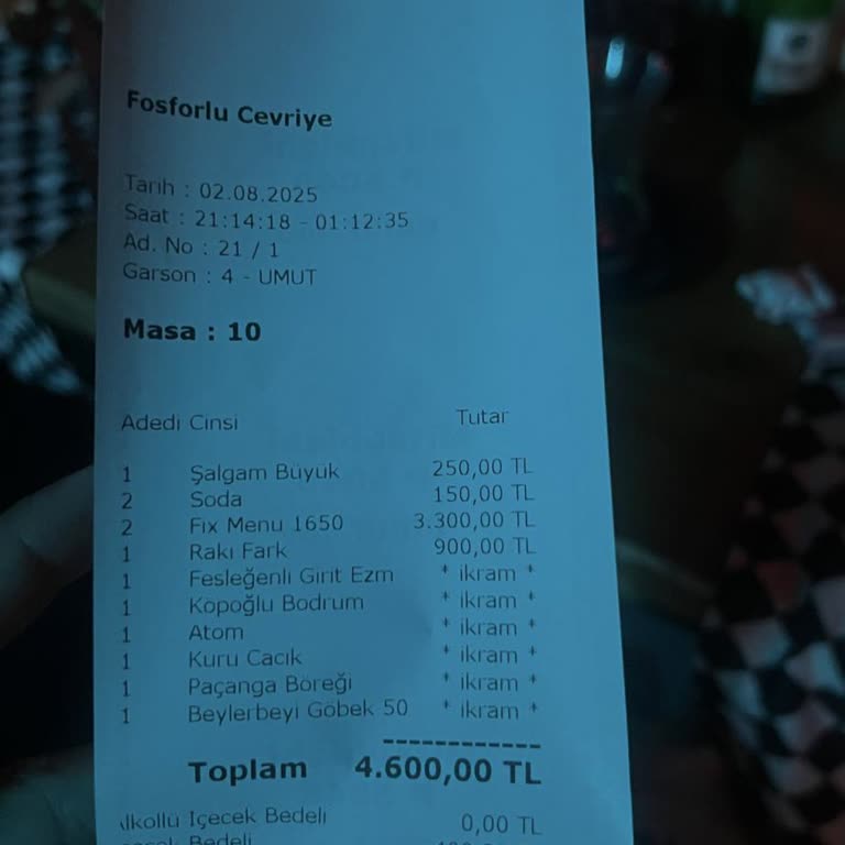 Meyhanede Ekstra Ücretlendirme ve Haksız Ödeme Şikayeti