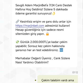 Marjinbet Para Çekme Talebim Sonrası Üyeliğim Gerekçesiz İptal Edildi