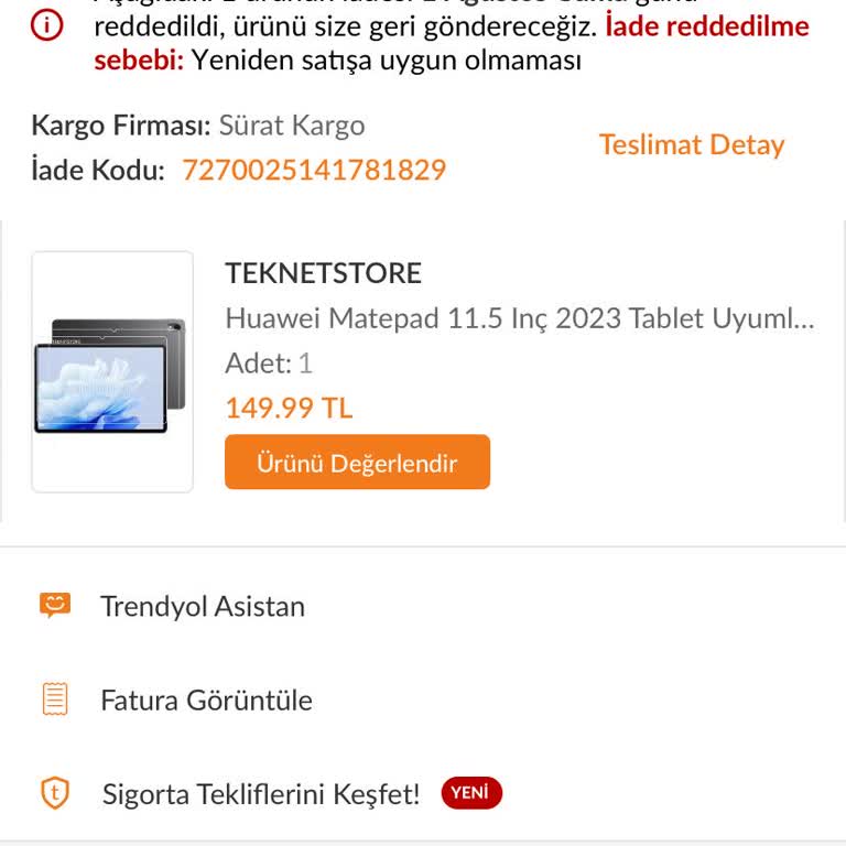 Aldığım Ekran Koruyucu Hasarlı Ve İade Talebim Reddedildi