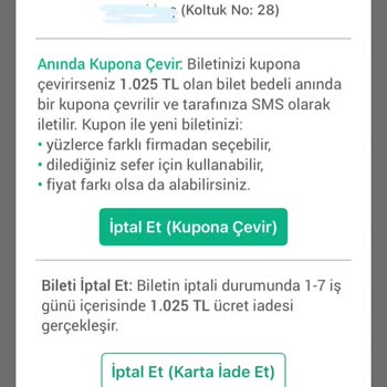 Bilet İptalinde Kupon Tutarı Eksik Yansıtıldı, Mağduriyetimin Giderilmesini İstiyorum