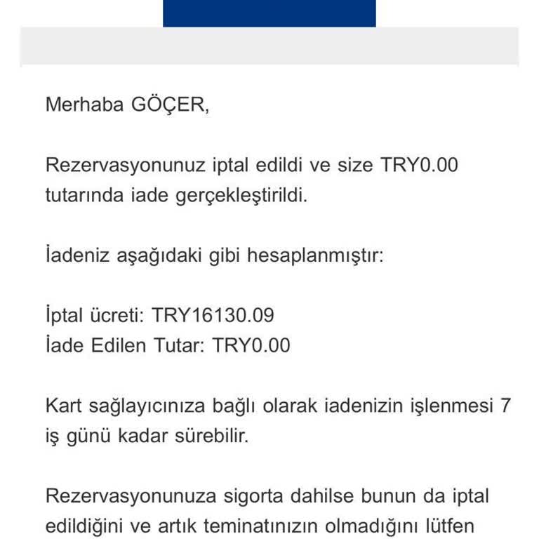 Rezervasyonum Gerçekleşmedi, Ücret İadesi Yapılmadı