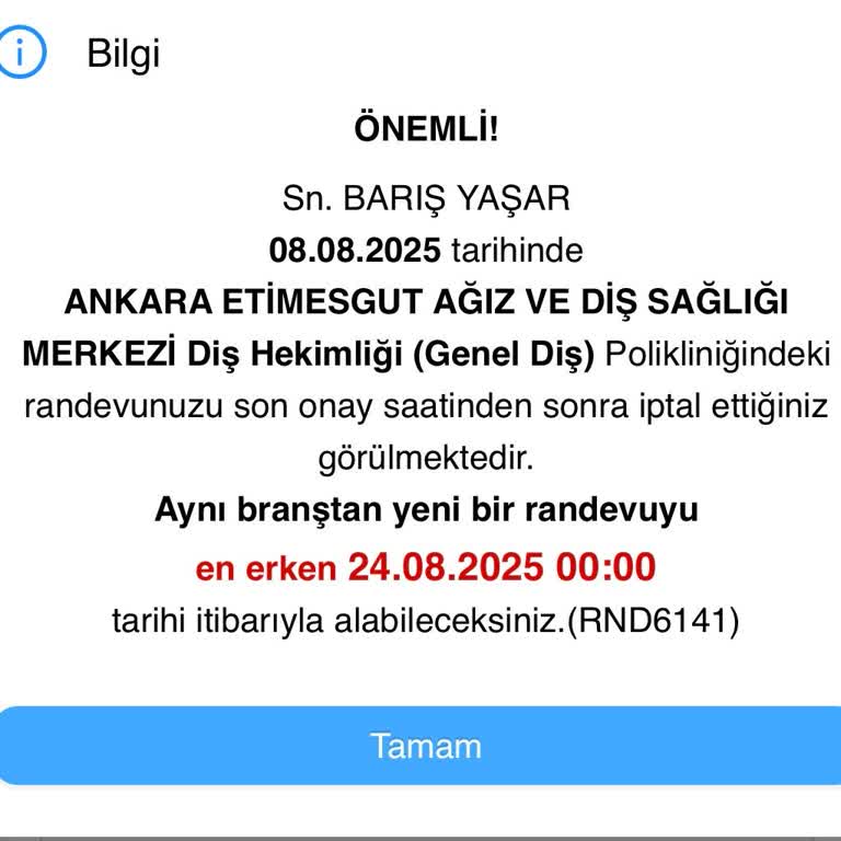 Yanlışlıkla İptal Edilen Randevu Sonrası Acil Tedaviye Ulaşamıyorum
