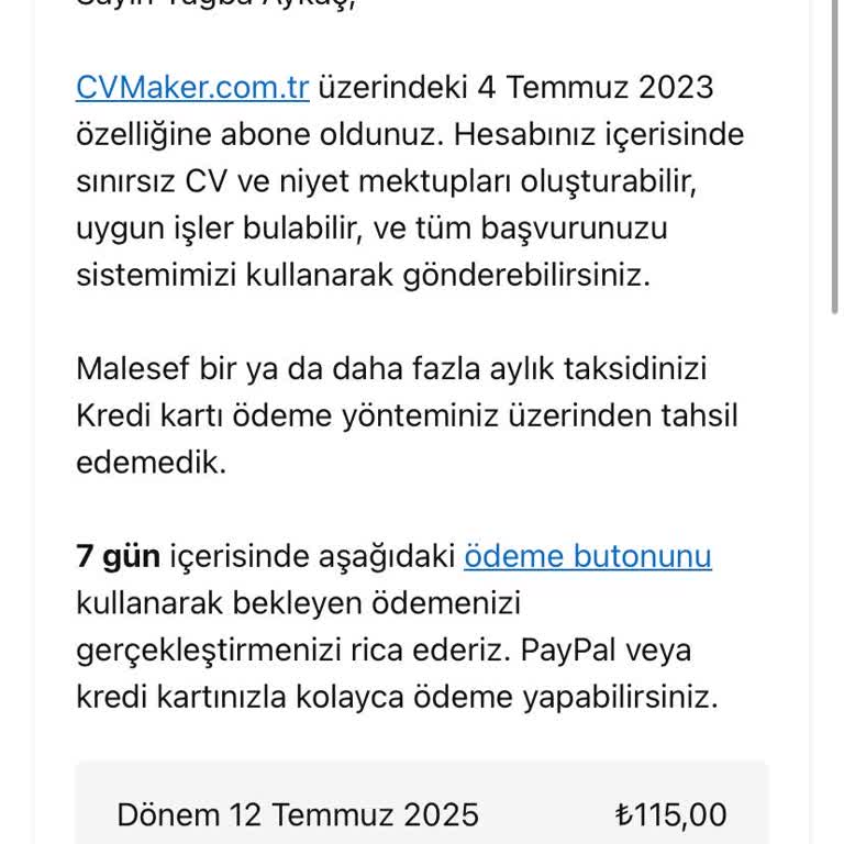 Tek Seferlik Ödeme Sonrası Sürekli Ödeme Talepli E-postalar