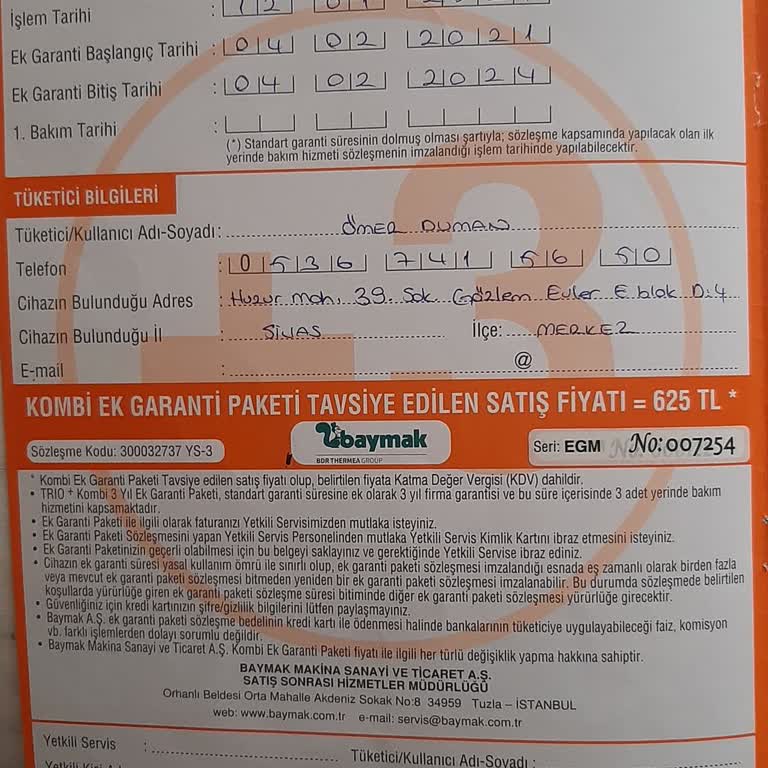 Baymak Kombimde Garanti Süresinde Çıkan Arıza İçin Ücret Talep Edildi