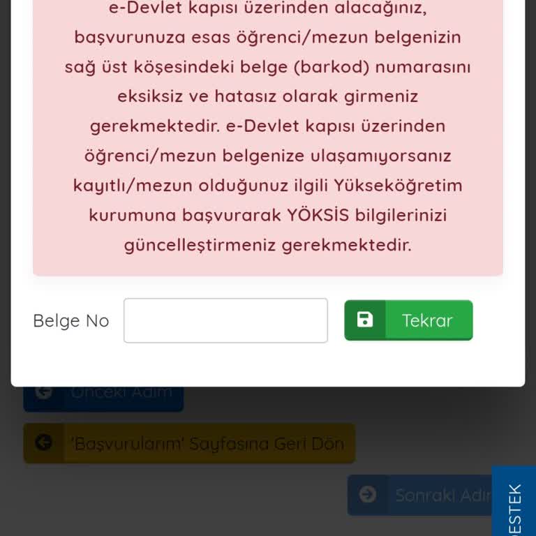 Başvuru Sırasında Mezuniyet Belgesi Barkod Hatası Ve Sistemsel Sorun