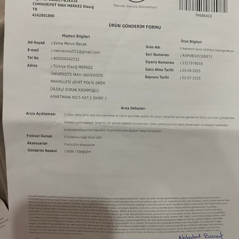 Arızalı Roborock Saros 10 İçin Yetersiz Servis Ve İade Sorunu