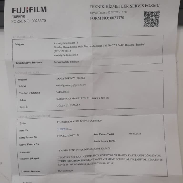 Fujifilm X-S20 Garanti Sonrası Devam Eden Sorunlar