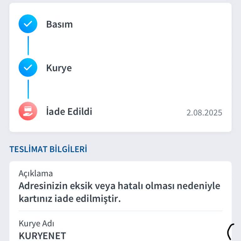 Kuryenet Adres Bahanesiyle Kartımı Teslim Etmiyor, Mağduriyetim Giderilsin