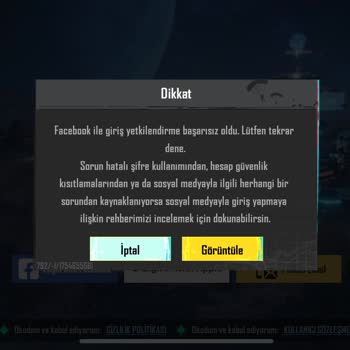 PUBG Mobile Facebook İle Girişte Sürekli Yetkilendirme Hatası Yaşıyorum