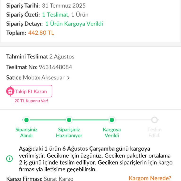 Sürat Kargo Teslimat Gecikmesi Ve Verilen Sözlerin Tutulmaması Mağduriyet Yarattı