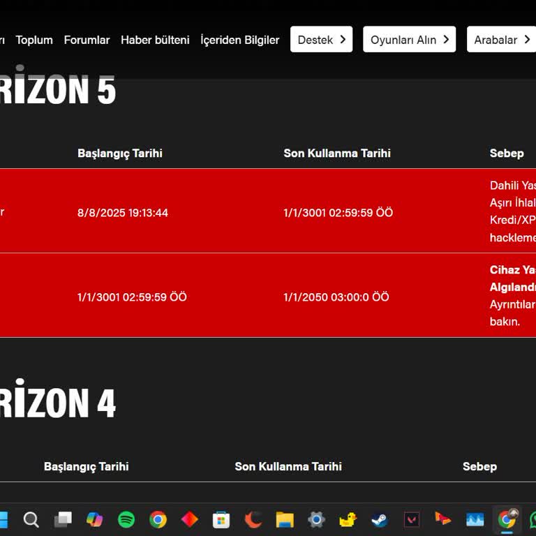 Steam Haksız Hwid Ve Hesap Banı Nedeniyle Forza Horizon 5 Online Erişim Sorunu