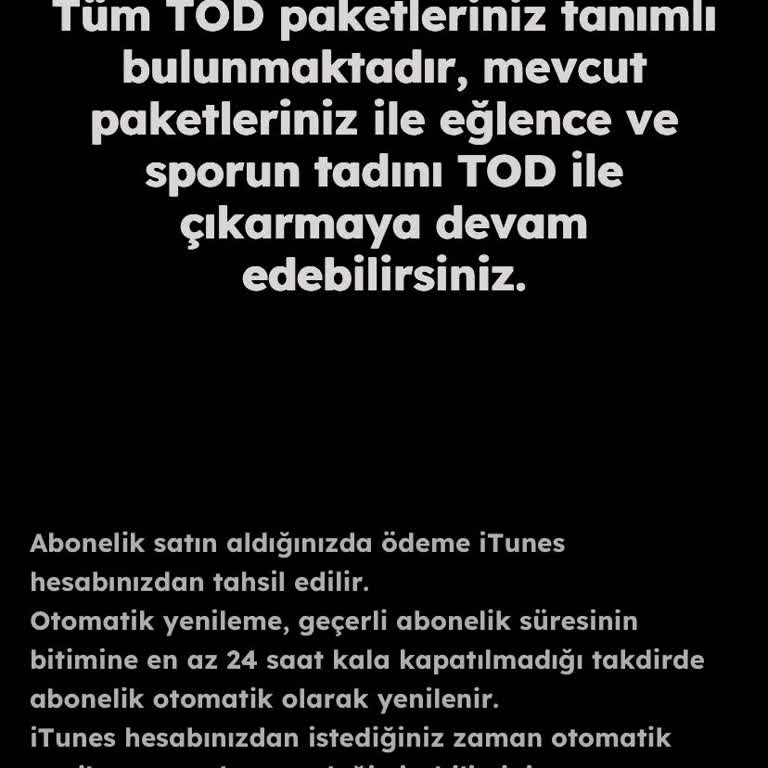 Tod Standart Üyelikte Maç Yayınları İzlenemiyor Paket Yükseltme Seçeneği Yok