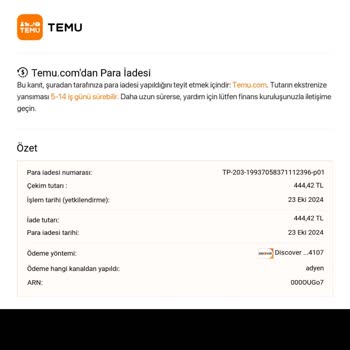 Temu Ve Ziraat Bankası Arasında Kaybolan İade Paramı Geri İstiyorum