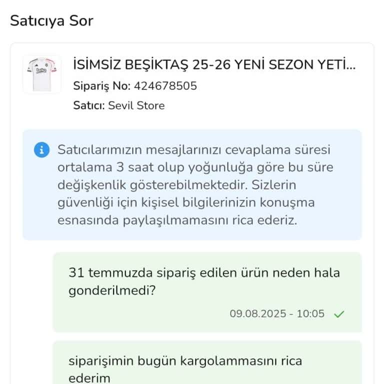 Sipariş Edilen Forma 9 Gündür Teslim Edilmedi, Müşteri Hizmetleri Yetersiz Kaldı