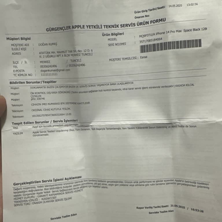 Garanti Süresinde Çözülemeyen Dokunmatik Arızası Nedeniyle Cihaz Değişimi Talebi