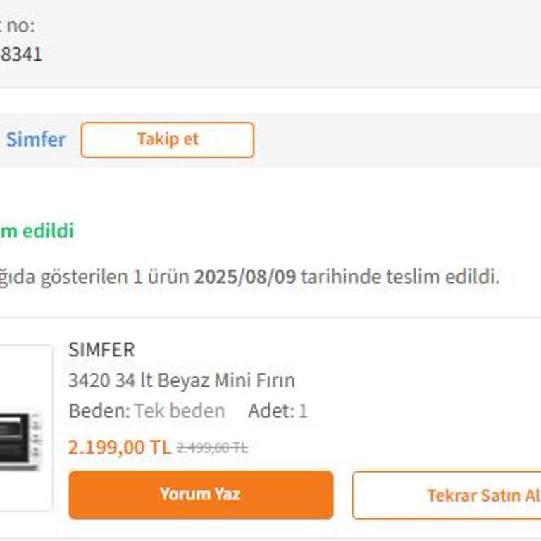 Yeni Alınan Simfer Midi Fırında Sürekli Çalışma Sorunu ve Ürün Değişim Talebi