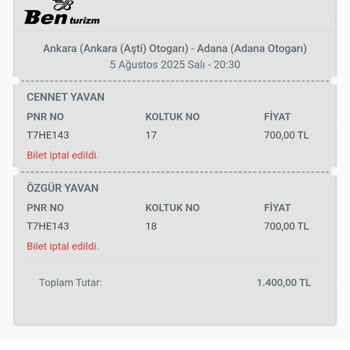 1400 TL’lik Biletler İçin Sadece 77 TL İade Edildi Mağduriyet Yaşıyorum