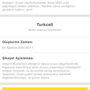 Şehir Merkezinde Turkcell Çekim Sorunu Ve Yetersiz Destek