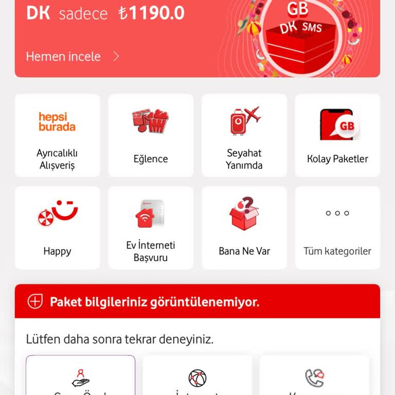 Vodafone Yanımda Uygulamasında Paket Bilgilerine Erişemiyorum, Çözüm Sunulmuyor