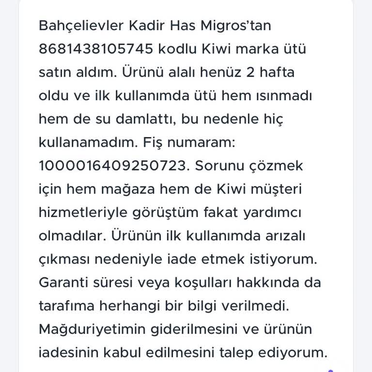 Yeni Alınan Ütü İlk Kullanımda Arızalandı Mağaza Ve Müşteri Hizmetleri Çözüm Sunmadı