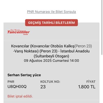 İptal Edilen Otobüs Bileti İçin Eksik Ücret İadesi Mağduriyeti