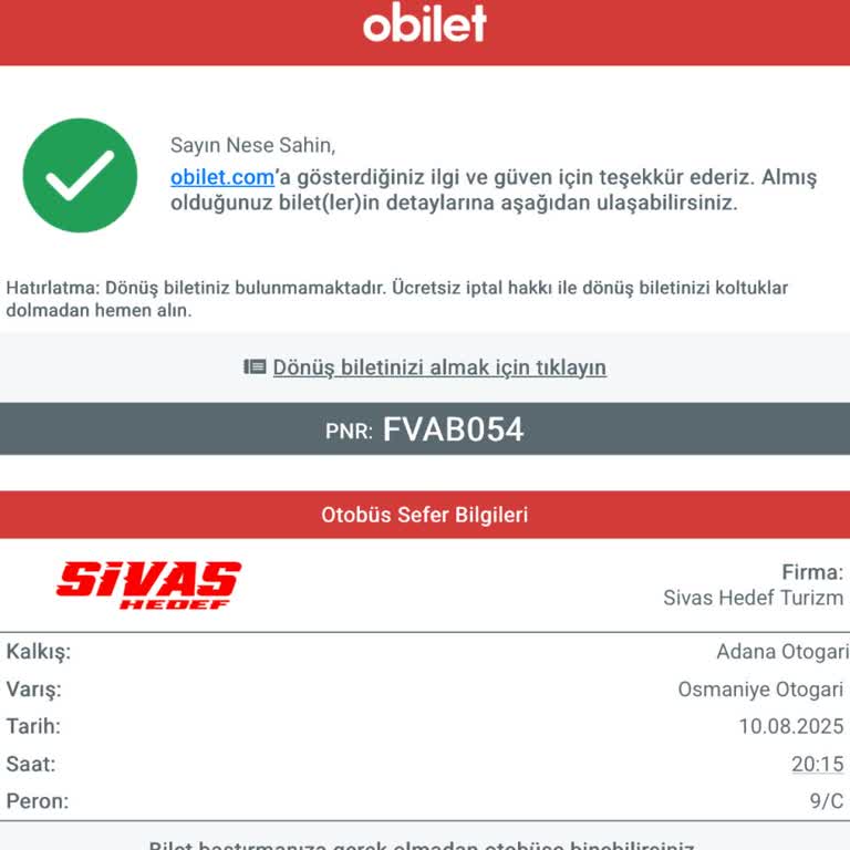 Sivas Hedef Otobüsünün 1 Saatten Fazla Gecikmesi Ve Yetersiz Bilgilendirme