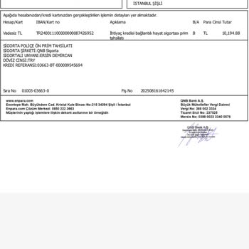 Enpara İhtiyaç Kredisi İçin Zorunlu Olmayan Hayat Sigortası Kesintisi