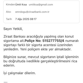 Konut Sigortası İptali İçin Ziraat Bankası'ndan Dönüş Alamıyorum, Mağduriyet Yaşıyorum