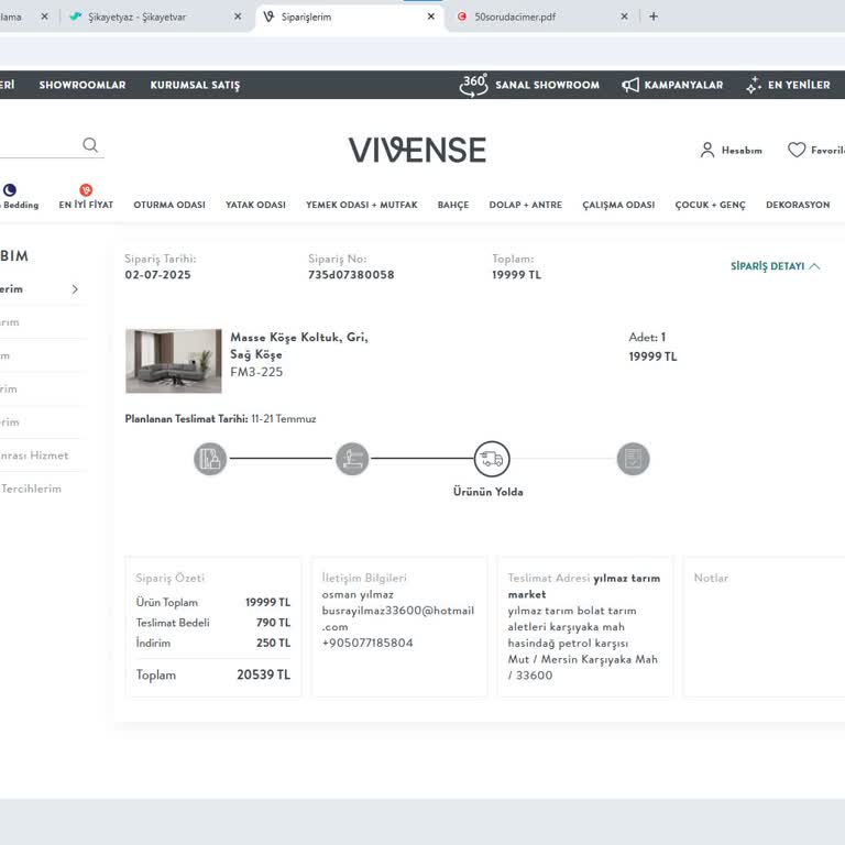 Vivense Siparişim Teslim Edilmiyor, İptal Ve İade Talebim Reddediliyor