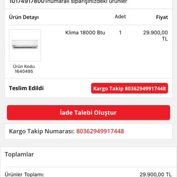 Yanlış Ürün Gönderimi Ve Mağduriyet: 18000 BTU Klima Yerine 12000 BTU Teslim Edildi