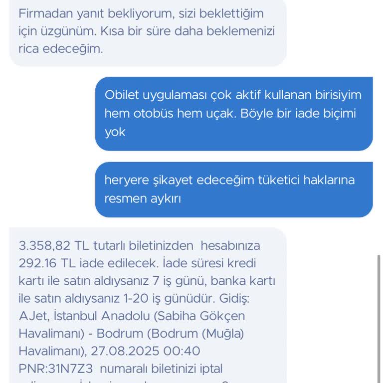 Kesintisiz İade Sözüne Rağmen Bilet Ücretimin Tamamı İade Edilmedi