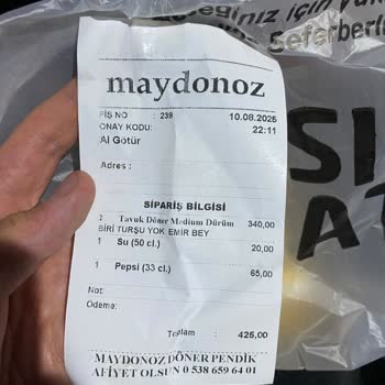 Maydonoz Döner'de Küçük Porsiyon Ve Eksik İçerik Hayal Kırıklığı