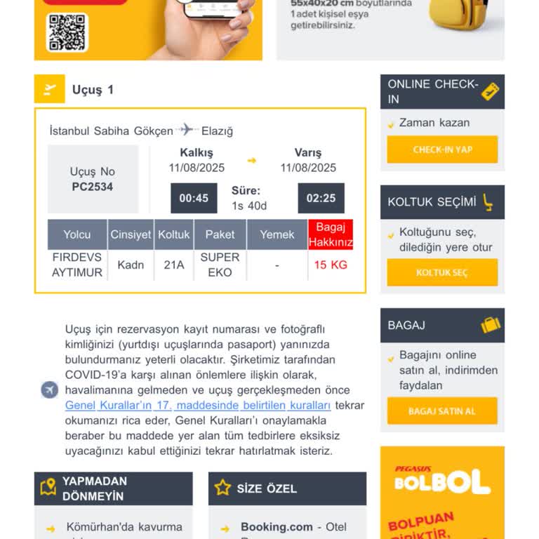 Pegasus'tan Bilgilendirme Mesajı Gelmedi, Biletimiz Yandı