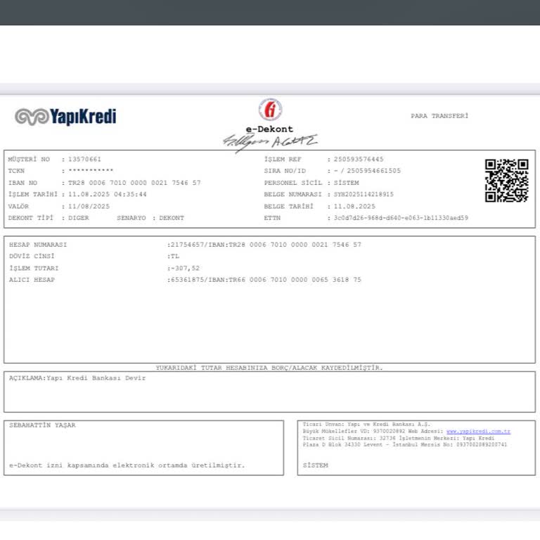 Hisse Senedi Hesabımdan Açıklamasız 307 TL Kesinti
