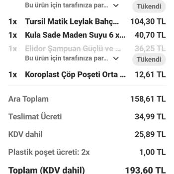 Yemeksepeti Market Eksik Ürün Teslimatı ve İade Sorunu Yaşıyorum